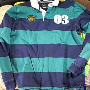 Brice Men’s Rugby Striped Collared Button Pullover Sweatshirt Patch XXL